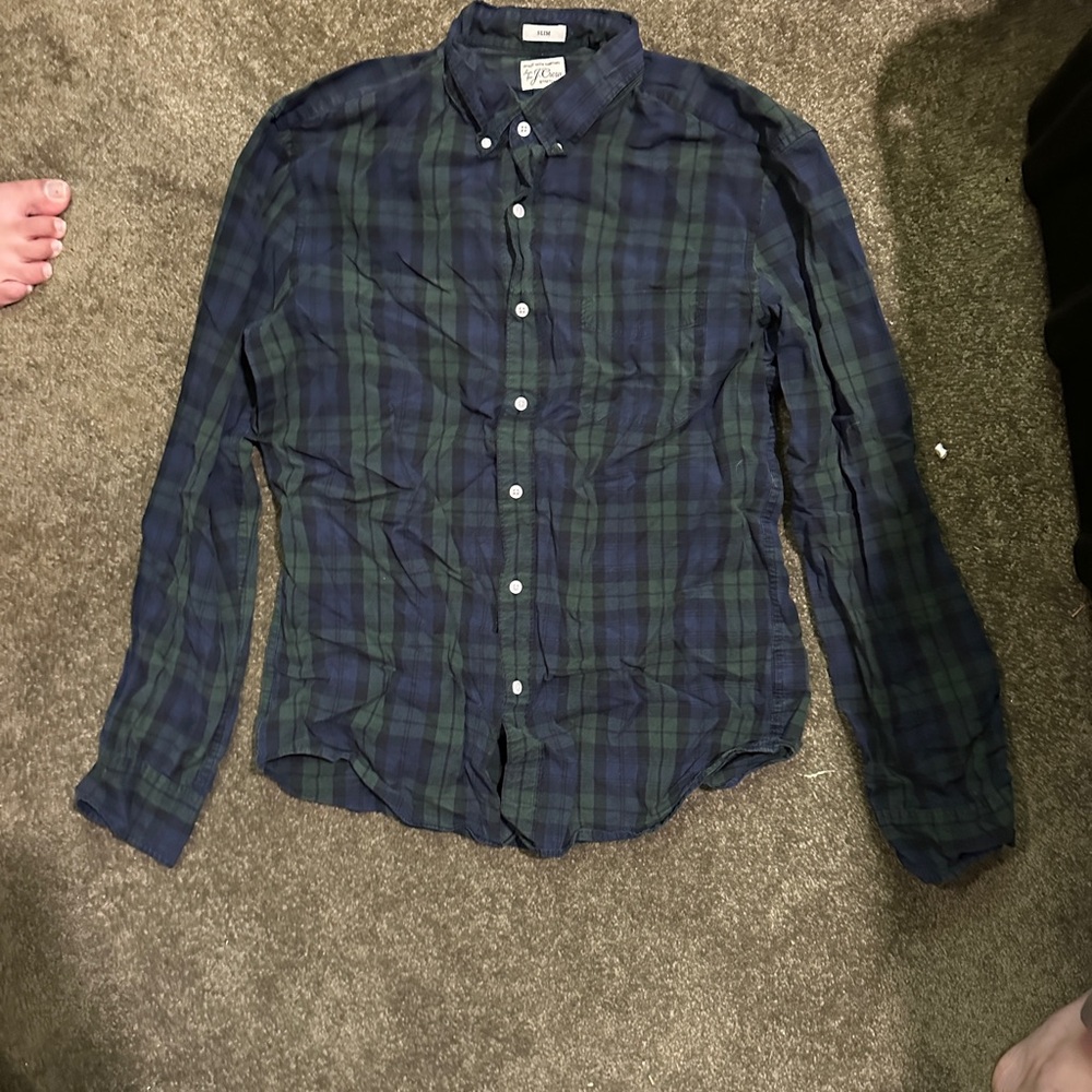 J. Crew Blue and Green Casual Button Down Shirt